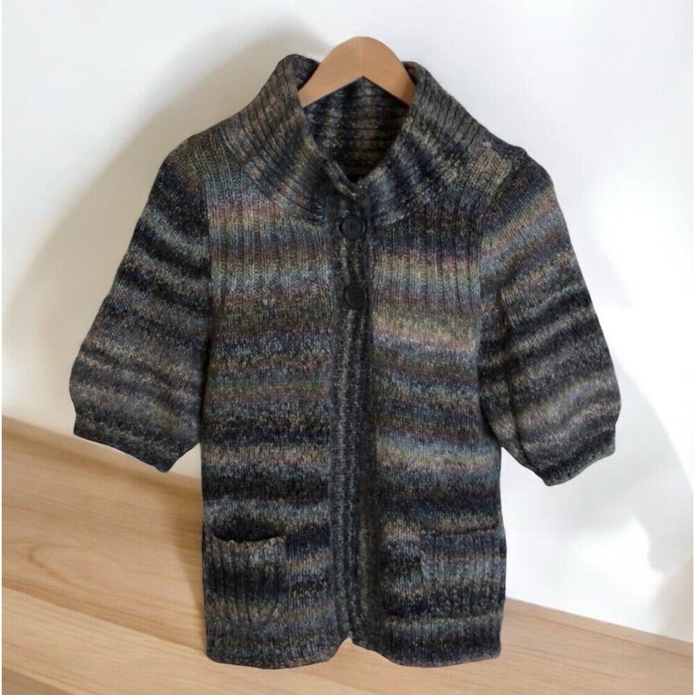 Vintage Express Gray wool blend mock cardigan sweater Women’s Size S‎ Small